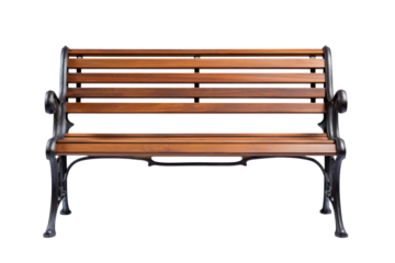 Wooden park bench isolated on transparent background.