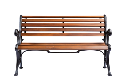 Wooden park bench isolated on transparent background.