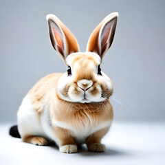 Obraz premium Whimsical, comical rabbit brings laughter, antics showcased against clean, amusing white background in AI-generated photos.