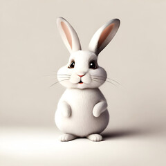 Whimsical, comical rabbit brings laughter, antics showcased against clean, amusing white background in AI-generated photos.