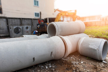 large-scale concrete drainage pipe construction site