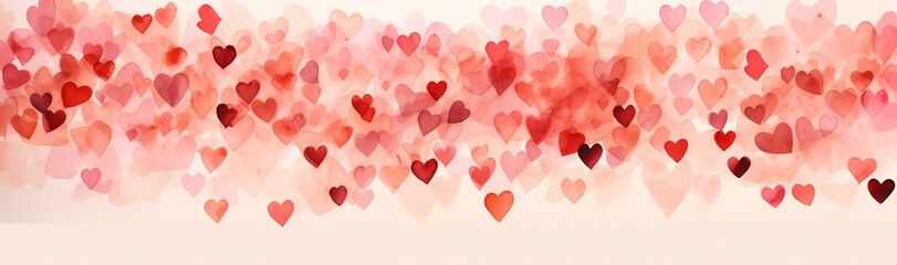 A range of red and pink watercolor hearts creating a romantic and artistic expression of love and affection.
