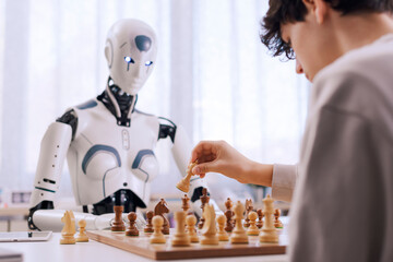 Intense competition: boy vs. robot chess match