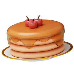pancake with honey jam topping strawberry 3D illustration