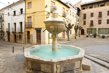 Fototapeta na wymiar Fountain of the four spouts in Pastrana, Castilla, Spain