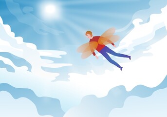 man flying on the sky