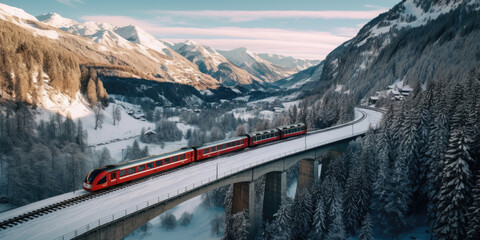 Fast train in the winter Alps.