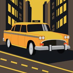 A retro taxi in New York. Design template for poster, card, flyer or banner. Vector illustration.