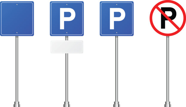 Blue parking Logo, label, icon collection. Parking, traffic sign, no parking icon. Parking on white background. Web element. Vector illustration