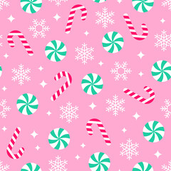 Candy and snowflake seamless pattern for Christmas and new year background.