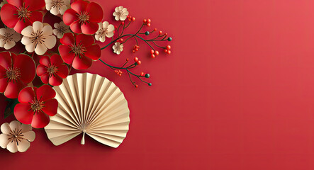 Chinese new year ornament wallpaper with flower and traditional pattern