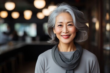 A portrait of a happy old asian woman