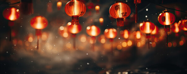 Red lantern lighting at night on the street, Chinese new year background