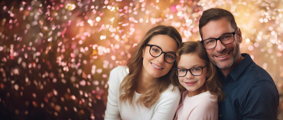 Spring Themed family wearing glasses with room for copy space created with Generative AI technology - obrazy, fototapety, plakaty
