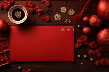 Chinese new year red ornament wallpaper - obrazy, fototapety, plakaty