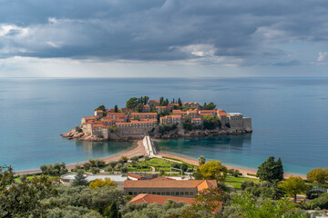 Fototapeta na wymiar Photos of the facility located on the island of Sveti Stefan in Montenegro