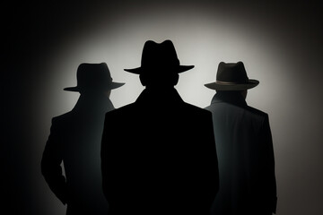 Men in fedora hats silhouette, Security, Privacy, Surveillance Concept - obrazy, fototapety, plakaty