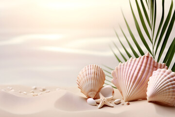 shells and palm leaves on sand