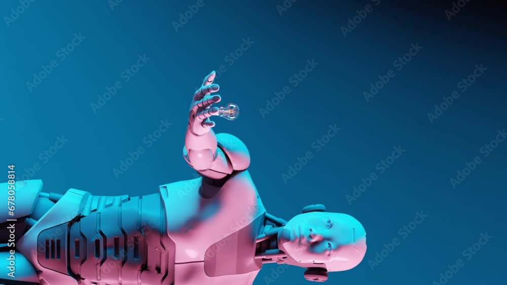 Poster light bulb moment for robotic creature. virtual assistant software creation vertical