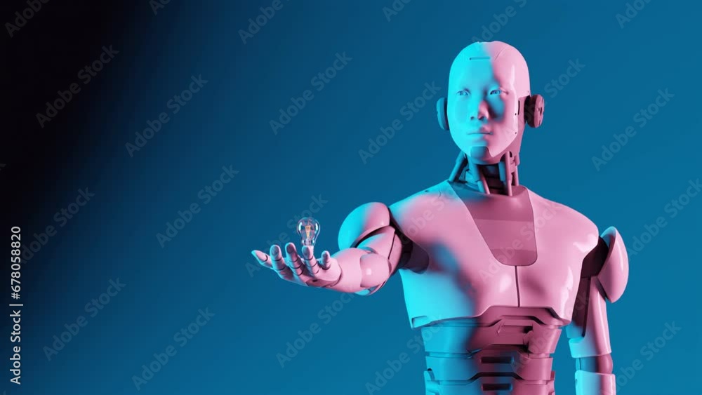Poster light bulb moment for robotic creature. virtual assistant software creation