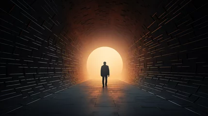Foto op Aluminium Silhouette of a man walking through a tunnel. © Anas