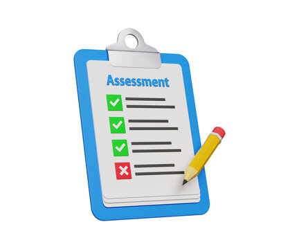 3D assessment icon. Questionnaire with checkboxes, Online survey form, quality management, evaluation process. 3d illustration