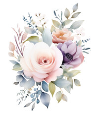 Watercolor Dreamy Blooms Clipart, Vintage Boho Flower Sublimation Art, Transparent Background, transparent png, Created using generative AI