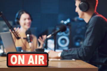 Interview at the radio broadcasting studio