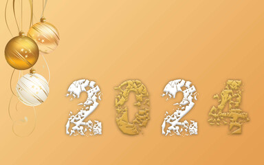 Happy new year 2024 design. With colorful truncated number illustrations. Premium vector design for poster, banner, greeting and new year 2024 celebration.