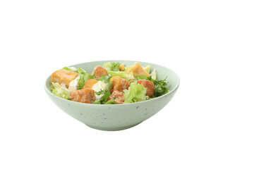 PNG,Fried tofu salad in a white bowl, isolated on white background