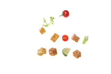 PNG,Fried tofu salad with breadsticks, isolated on white background