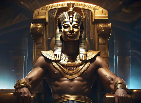 Ancient egyptian Pharaoh in his golden throne