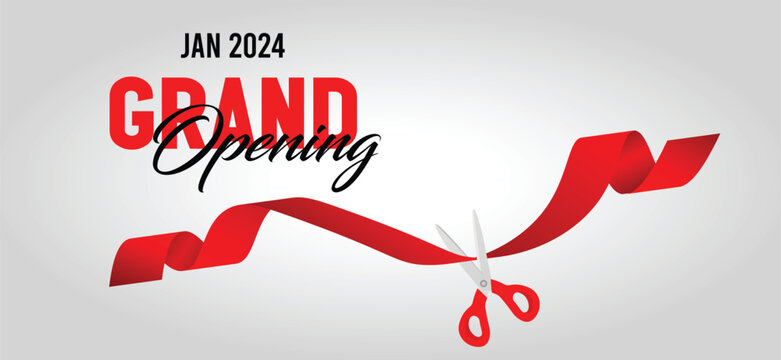 grand opening red ribbon cutting Scissor vector poster 