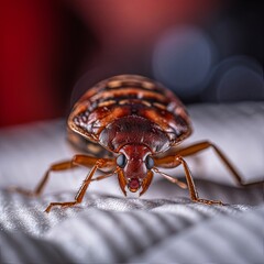 Bedbug Close up of Cimex hemipterus bed bug on bed background , generated by AI