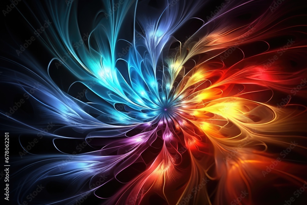 Poster neon light dynamic fractal, futuristic abstract background illustration. generative ai