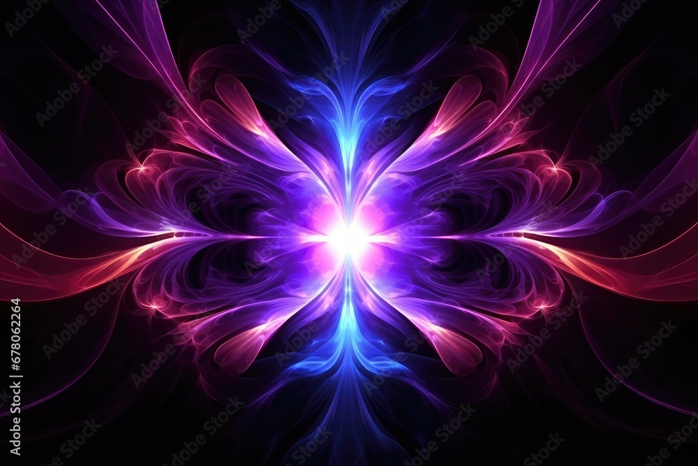 Poster neon light dynamic fractal, futuristic abstract background illustration. generative ai