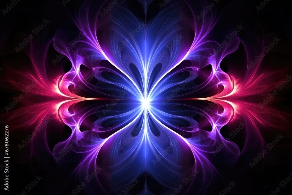 Poster neon light dynamic fractal, futuristic abstract background illustration. generative ai