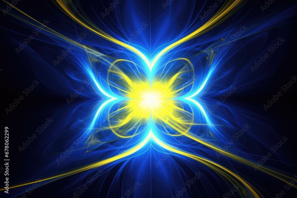 Poster neon light dynamic fractal, futuristic abstract background illustration. generative ai