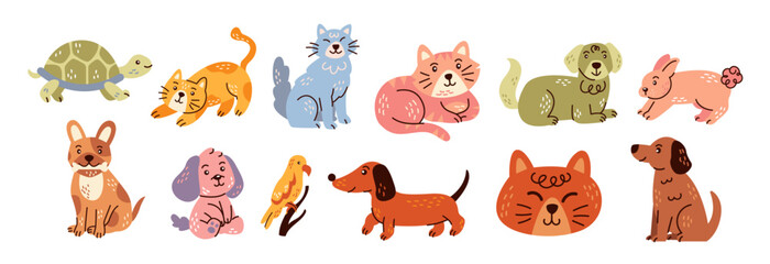 Set of cute pet animals illustrations. 12 cute pet animals illustrations.