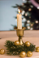 candles on a Christmas tree background. Christmas decoration.