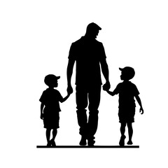 Father's Day silhouette design, son and father. Hand drawn vector isolated on white background