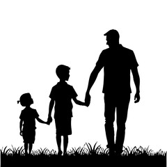 Father's Day silhouette design, son and father. Hand drawn vector isolated on white background