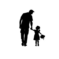 Emotional minimalist silhouette depicting father with his child. Perfect for Father's Day, filled with contrast of light and shadow. Hand drawn vector