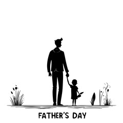 Father's Day silhouette design, son and father. Hand drawn vector isolated on white background