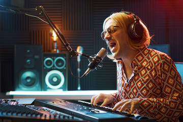 Stylish musician in the recording studio