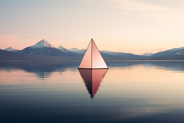 A small pyramid floating on top of a large body of water created with Generative AI technology