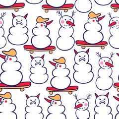 seamless color pattern with snowmen in doodle style. template for print, background, wallpaper, fabric, packaging, children's book, decoration.