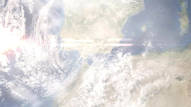 Zoom in from space and focus on Velez-Malaga, Spain. 3D Animation. Background for travel intro. Elements of this image furnished by NASA