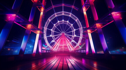 Modern Ferris Wheel at Night with Neon Lights - obrazy, fototapety, plakaty