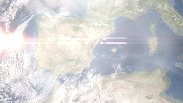 Zoom in from space and focus on Torrent, Spain. 3D Animation. Background for travel intro. Elements of this image furnished by NASA